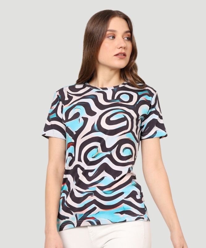 Women's Multicolor Graphic Print Half Sleeves Regular Fit T-Shirt